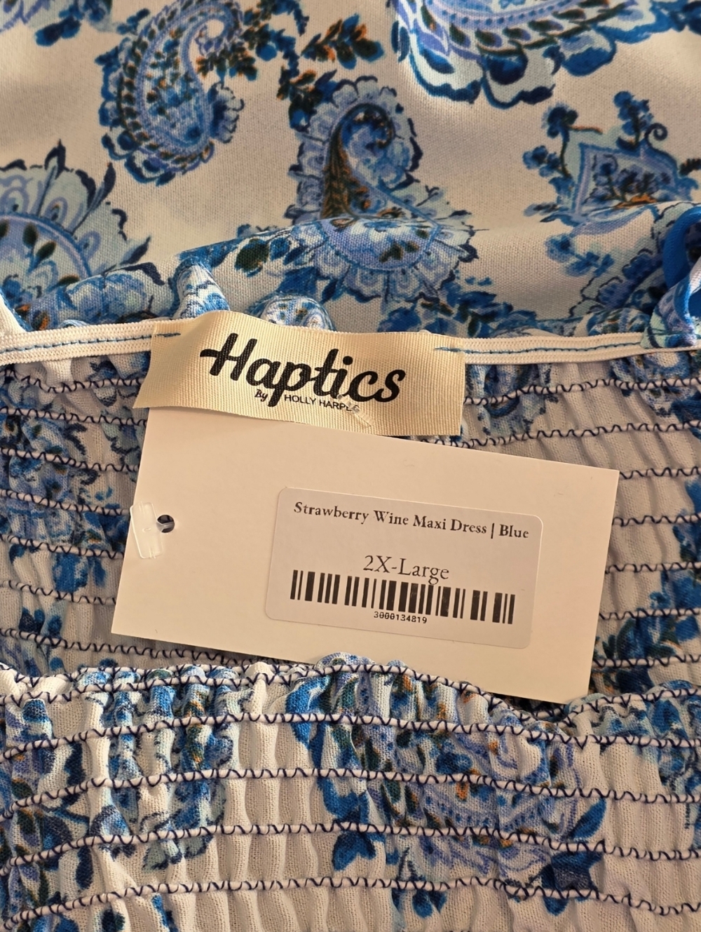 Haptics Blue Paisley Maxi Dress 2XL Smocked Boho Coastal Summer NWT - Picture 8 of 9